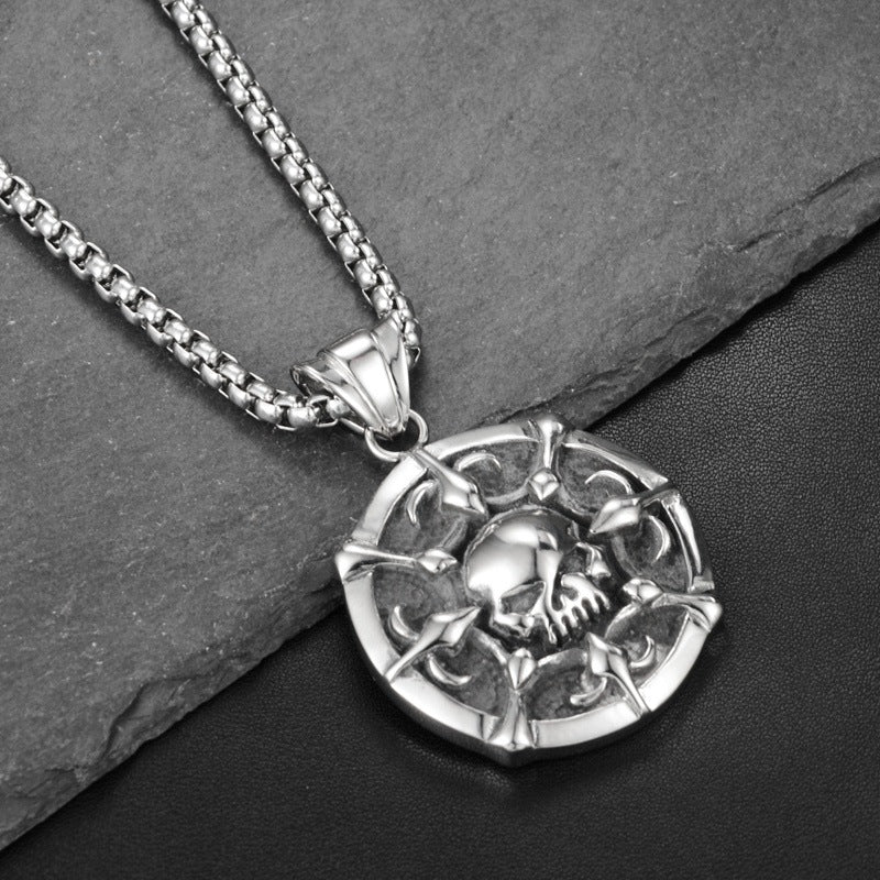 Wholesale Skull Disc Titanium Steel Necklace Charm